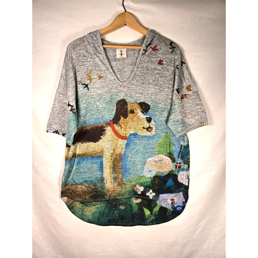 Inoah Terrier Short Sleeve Hoodie Women's Small Wearable Art Boutique Unique